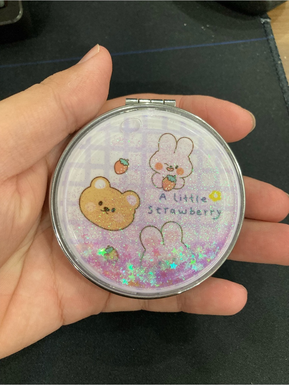 Cute Lavender 'A Little Strawberry' Pocket Mirror for Small Pets Lovers